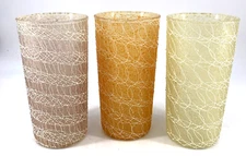Spaghetti String Rubber Coated Drink Glasses Tumblers Set of 3 Vintage
