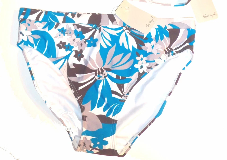Biquíni Spiegel Vintage Azul, Branco e Marrom Moldado Tamanho 16 Top & 12 Bottoms - Imagem 3 de 4