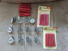 12 Vintage Tin Pinecone Christmas Tree Clip On Candle Holders With 24 Candles 