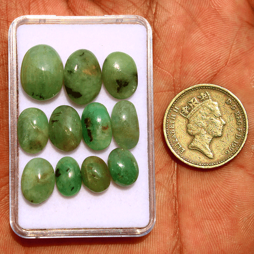11 Pcs Natural Zambian Emerald Untreated 9mm-14mm Oval Cabochon Loose Gemstones - Picture 2 of 14