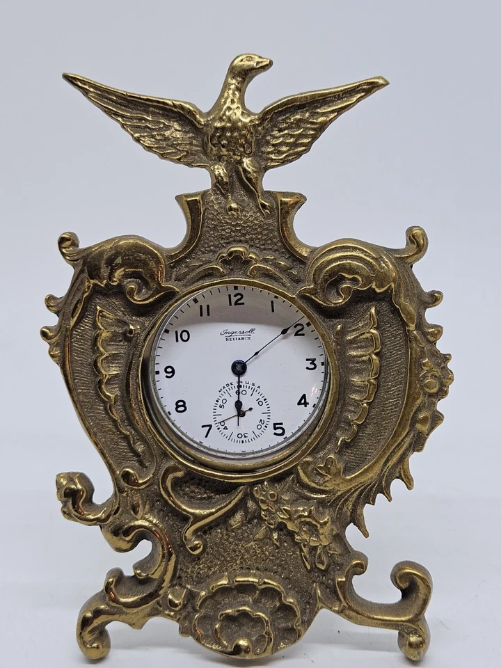 Antiguo soporte de reloj de bolsillo vintage de latón patriótico águila soporte de exhibición años 16 Foto 3 de 4