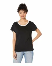 New $100 Splendid Women's Black Beige Colorblock Crew-Neck Casual T-Shirt Size S