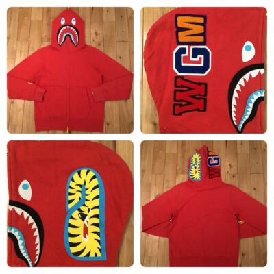 2010 BAPE Neon shark full zip hoodie Red A Bathing Ape Size S | eBay