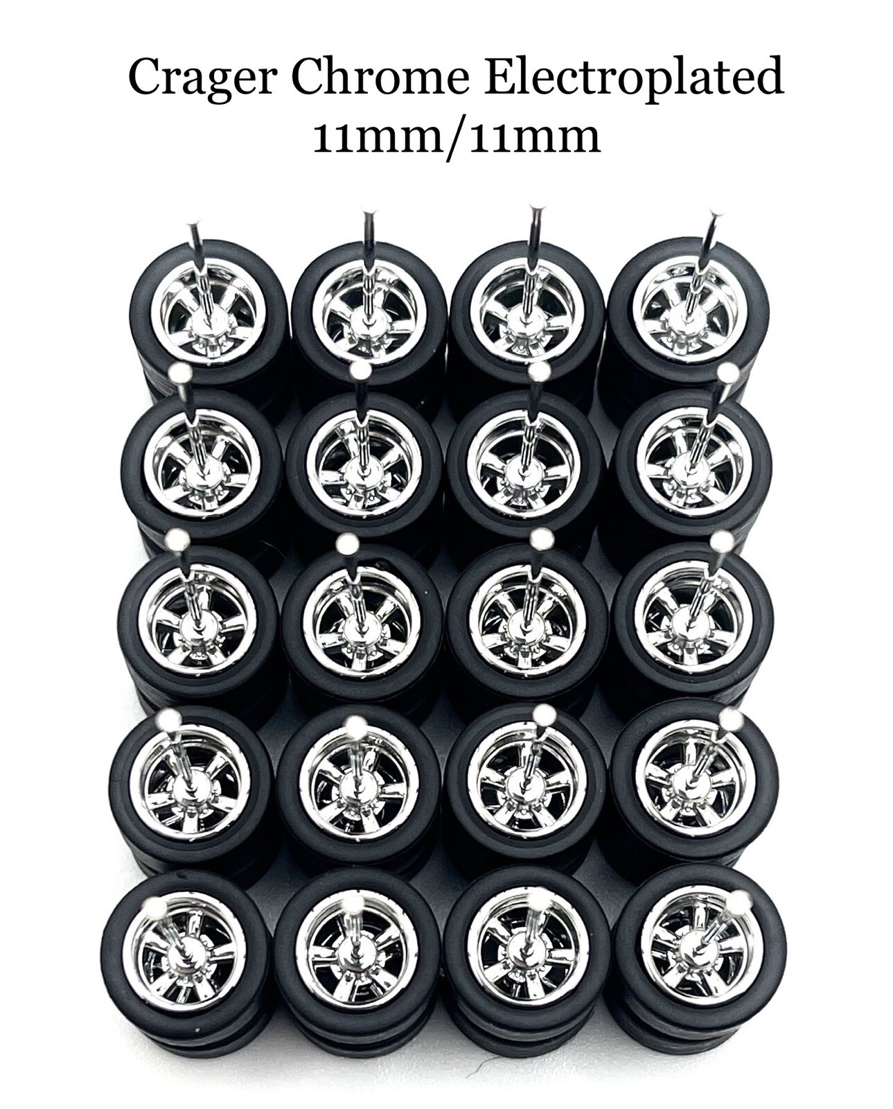 Accessori Modellini Cragar Shop164 10 Cerchioni Cragar Cromati 1/64 Con Pneumatici Gomma - Per Modellini Hot Wheels E H0, Scala H0 Cerchi 11mm 13mm