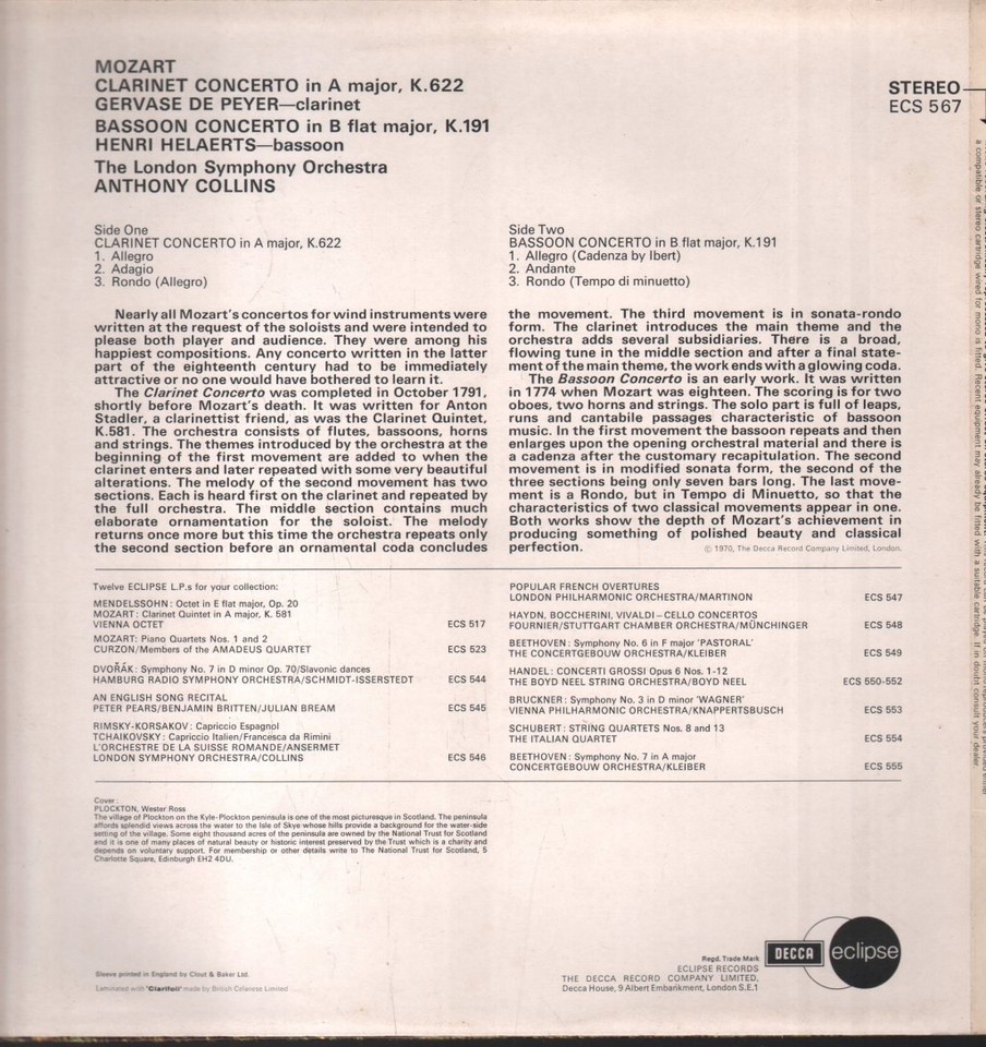 ECS567 London Symphony Orchestra Mozart Concerto / Bassoon