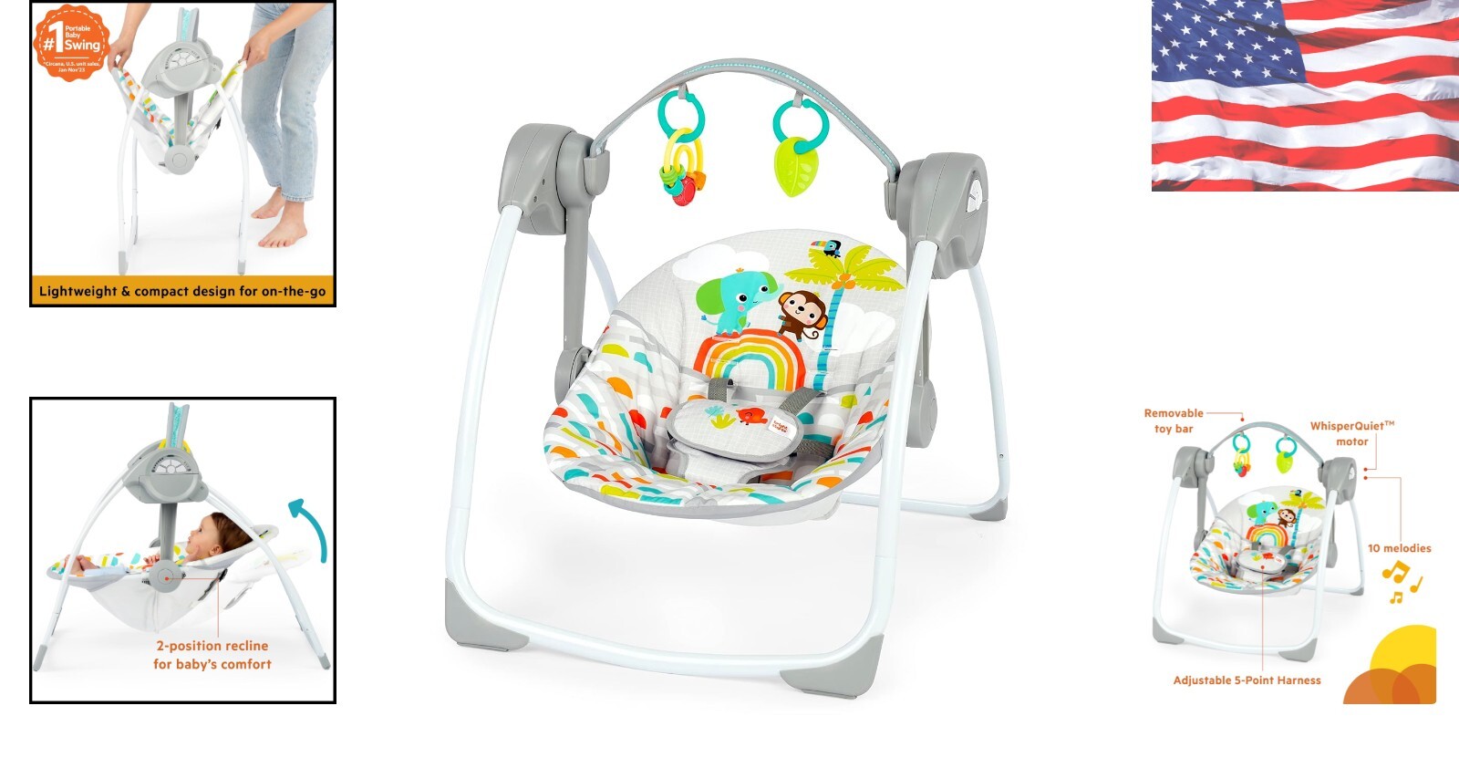 Playful Paradise Automatic Baby Swing with Music - Compact & Lightweight