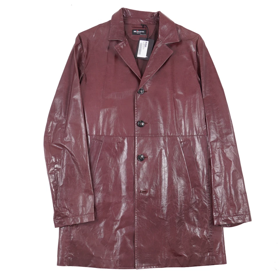 Kiton Burgundy Lightweight Calfskin Leather Three-Quarter Jacket M (Eu 50) Coat - Image 3 of 4