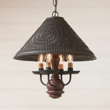 Homespun Shaded Chandelier Light in Americana Red