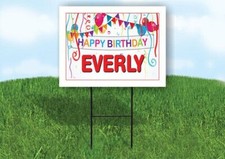 EVERLY HAPPY BIRTHDAY BALLOONS 18 in x 24 in Yard Sign Road Sign with Stand