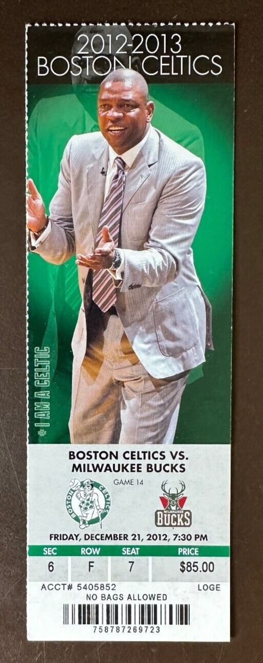 Boston Celtics 12/21/2012 NBA ticket stub vs Milwaukee Bucks