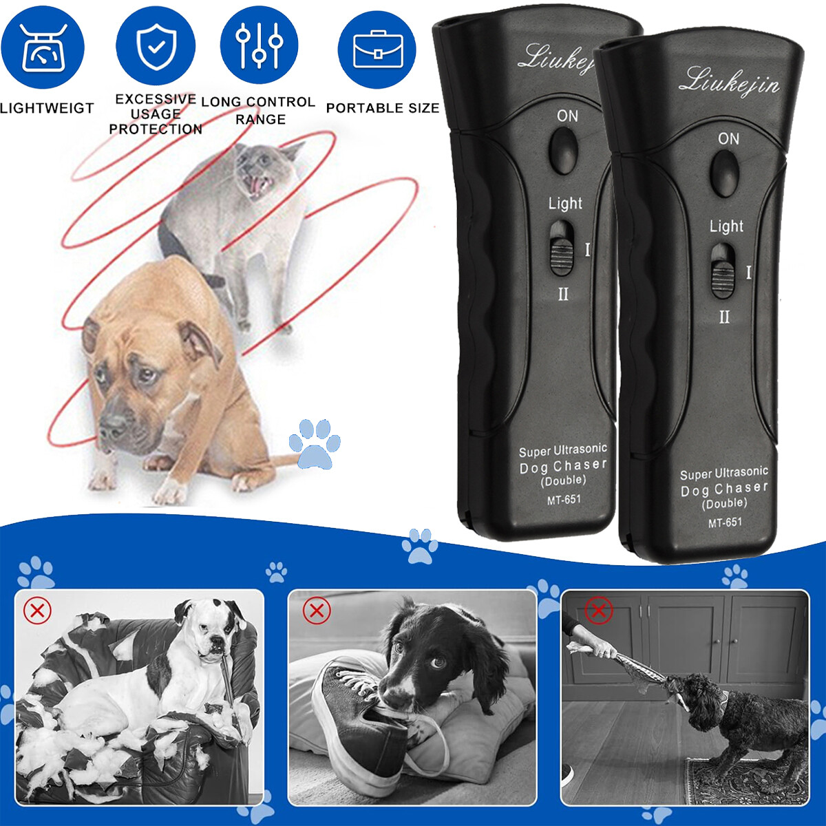 Buy Ultrasonic Anti Dog Barking Pet Trainer LED Light Gentle Anti Barking Chaser Style 3 In 1 Bark Control Tool Pet Training Device Handheld Trainer - Foto 12
