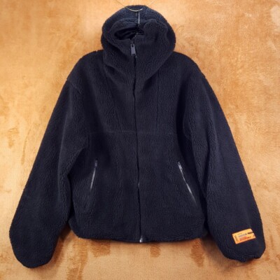 HERON PRESTON Jacket Mens Small Black Zip Up Deep Pile POLAR FLEECE HOODIE $690