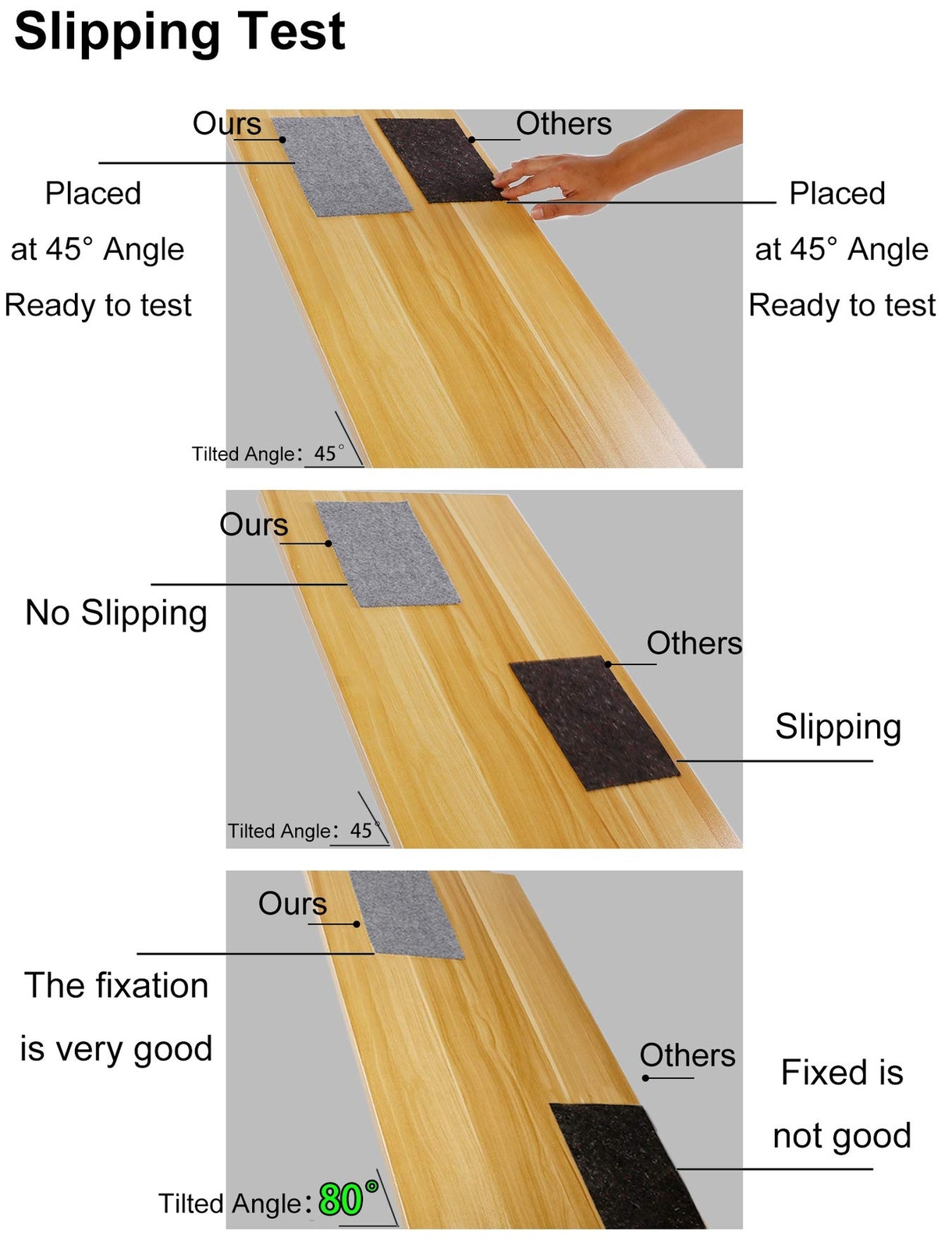 Non Slip Rug Pad Grippers 5x7, 1/8" Thick, (Felt + Rubber) Double
