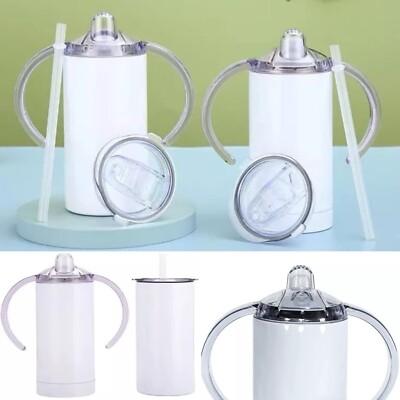 2 PK SUBLIMATION BLANKS STRAIGHT 12 OZ STAINLESS STEEL SIPPY CUP 2 LIDS & STRAWS
