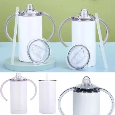 PENTHOUSE BEAUTY SUPPLY 2 PACK SUBLIMATION BLANKS 12 OZ STAINLESS STEEL TODDLER SIPPY CUP 2 LIDS & STRAW