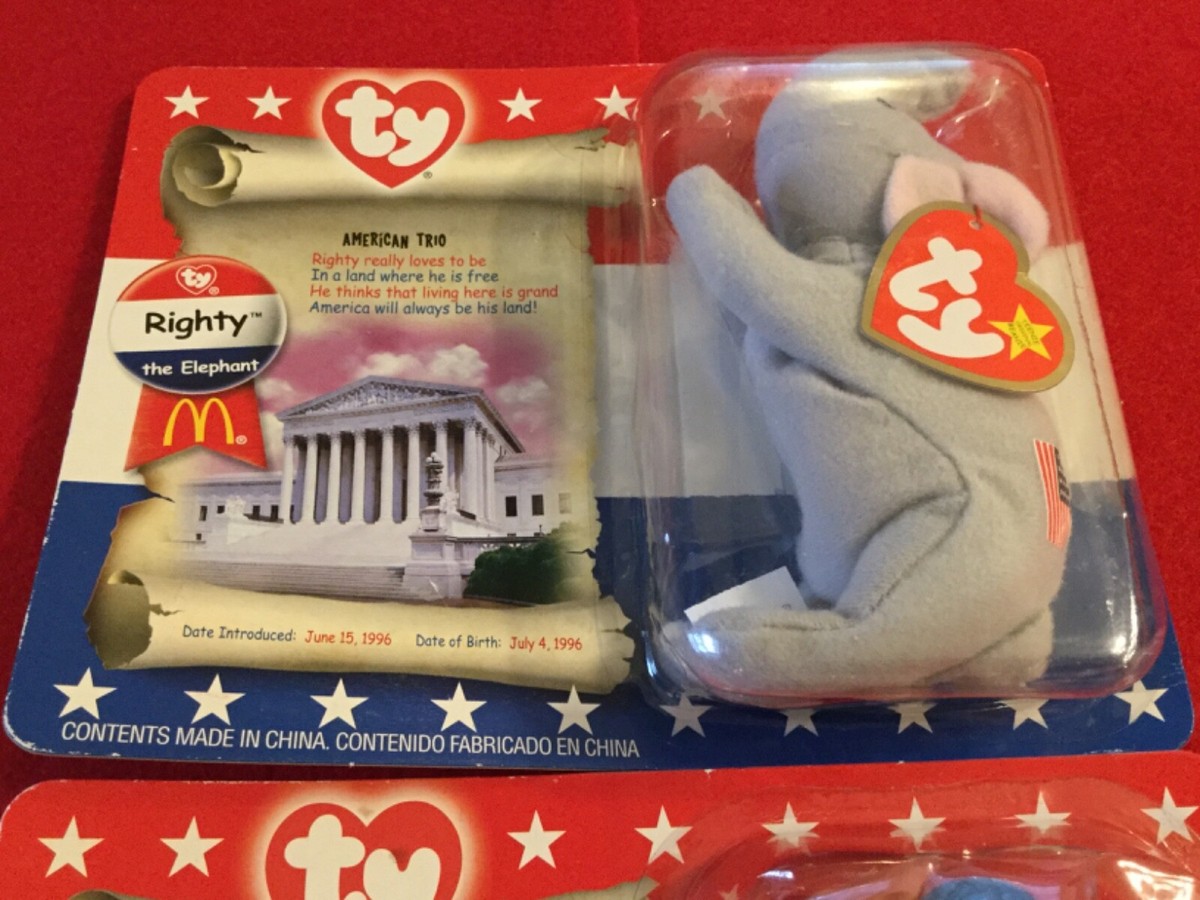 Set of ALL 3! American Trio TY Beanie Babies Righty Lefty Libearty
