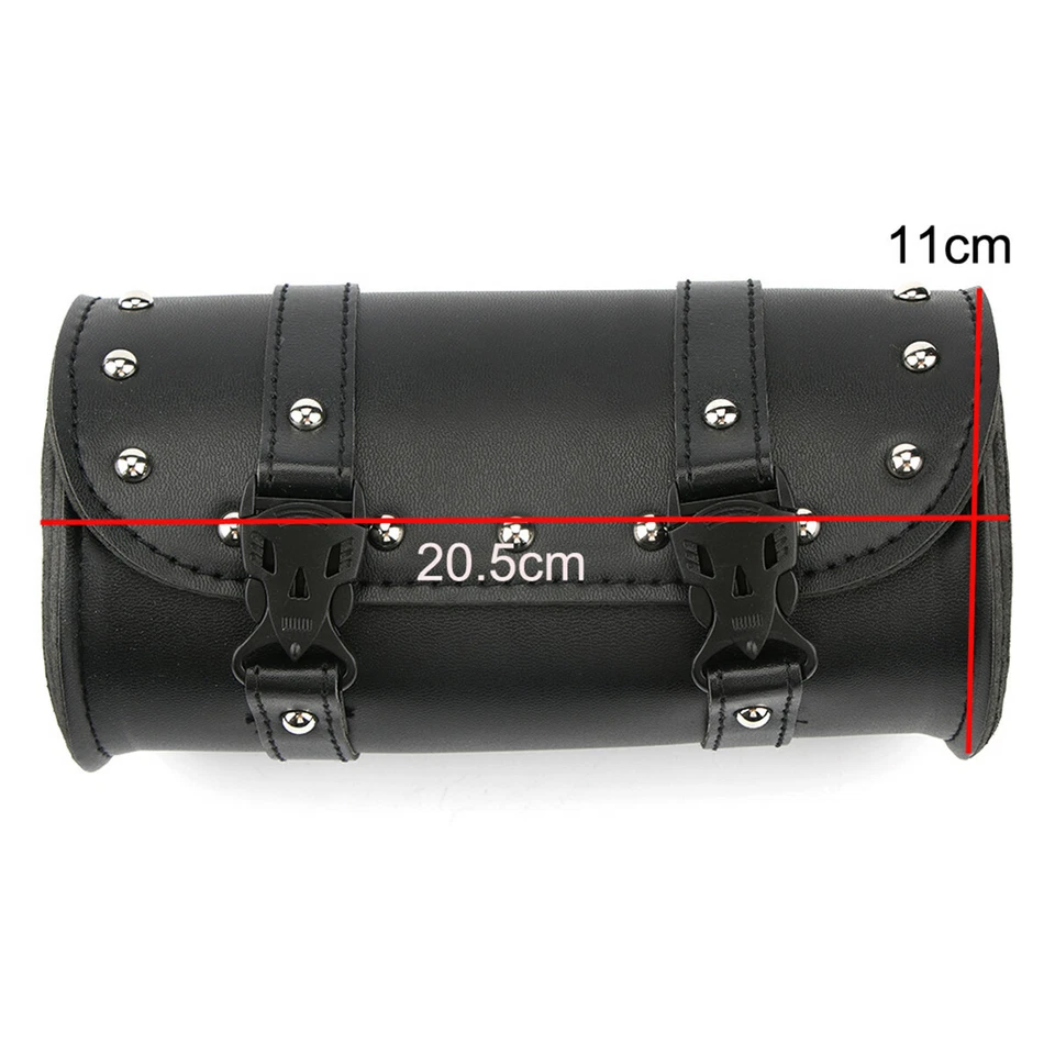 Motorcycle Tool Bag Handlebar Saddle-bag Sissy Bar Leather Rivet Storage Pouch - Image 3 of 4