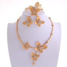 New Gold Plated Metal Butterfly Necklace Bracelet Earring Set LBT174-GLD