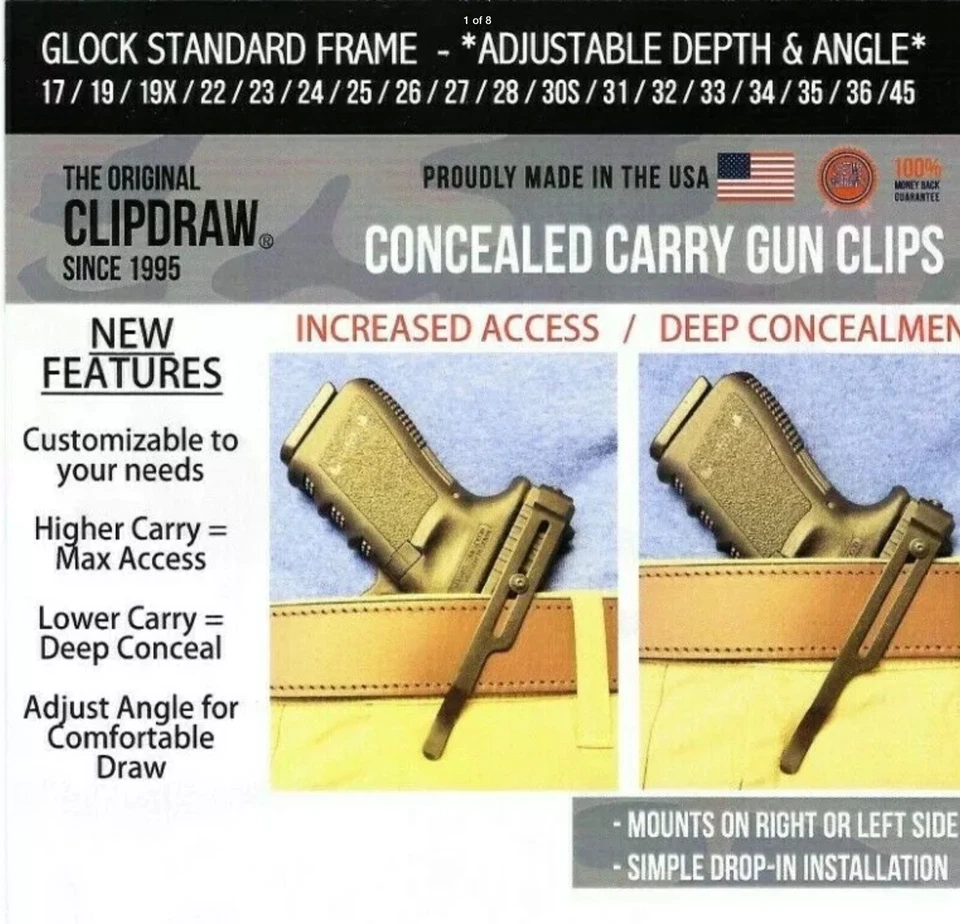 Adjustable Clipdraw for Glock 29 30 Black Belt Pant Clip Waistband Conceal GL-A - Image 2 of 4