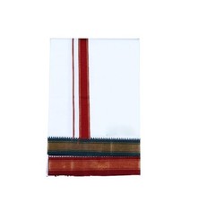 Pure Cotton Fancy Dual Border Dhoti White Colour 2 Mts Pack of 1 US