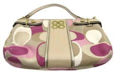 Vtg Coach Purple Pink Leather Trim Coin Purse Wristlet Wallet Converts to top