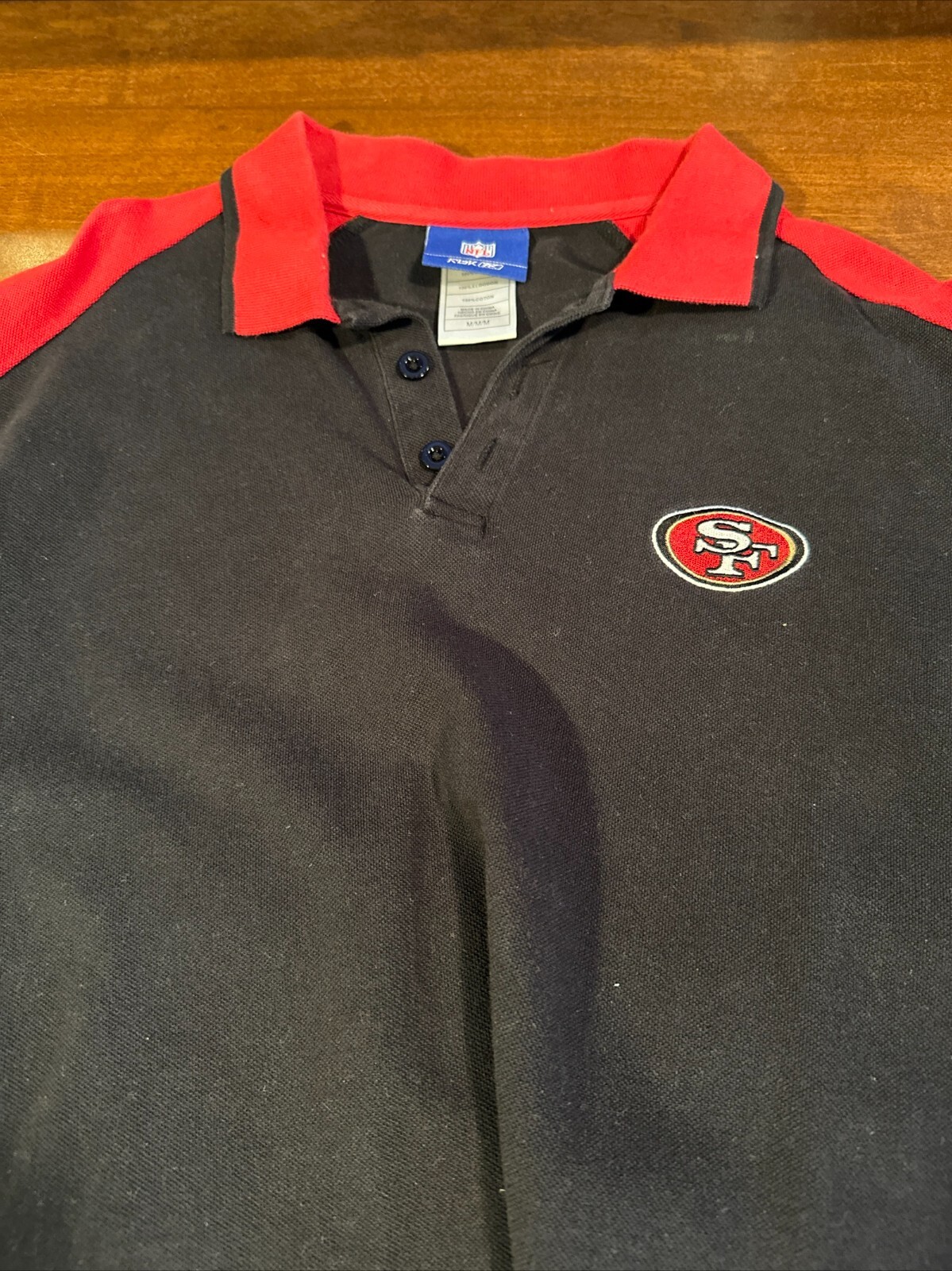 San Francisco SF 49ers NFL Team Apparel Reebok Black/Red Polo Shirt Mens Medium thumbnail 2