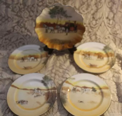Royal Doulton FOX HUNTING Set of 5 Plates Vintage 1940's