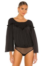 Free People Women's Black Flared Sleeve One Piece Bodysuit Top Size Large