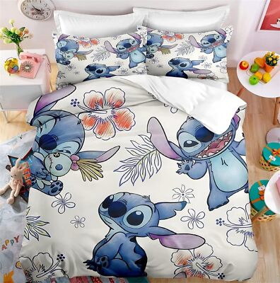 Stitch Cartoon Bettwäsche Set-23Kissenbezüge 80x80 Anpassbar Bettbezug 135x200