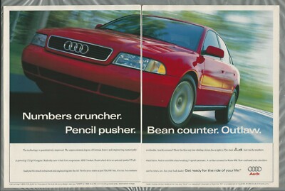 1996 AUDI A4 2-page advertisement, Audi A4, red sedan, print ad