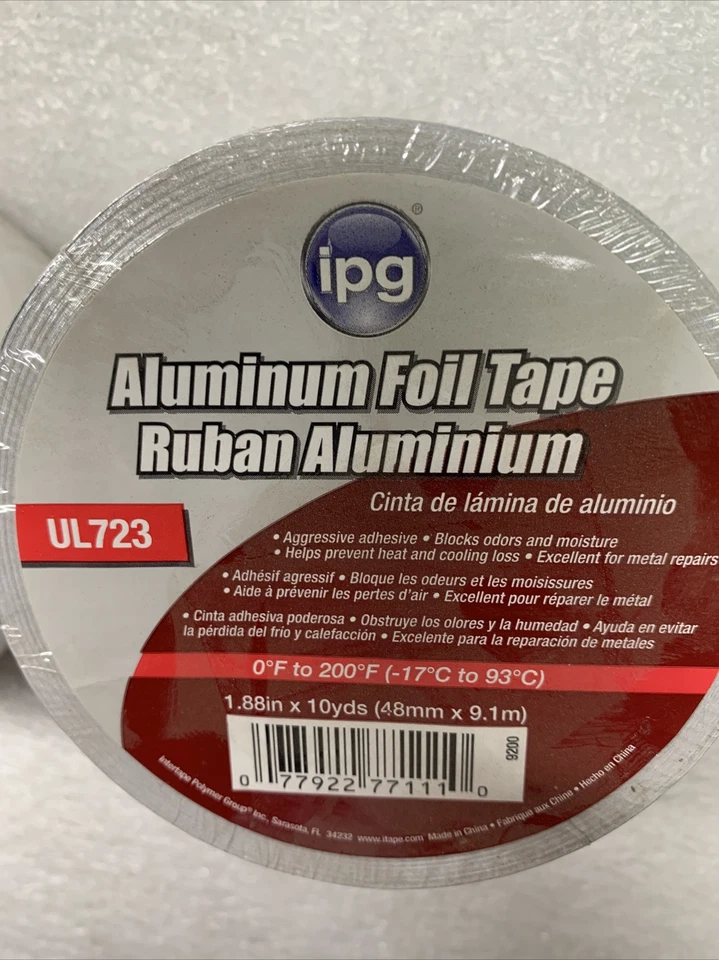 (LOTE DE 5) IPG UL723 Cinta de papel de aluminio plateada 2 W pulgadas x 10 L yd. Foto 2 de 4