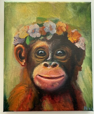 Original painting Oil, 8x10 inches, Monkey Portrait, Home Gift