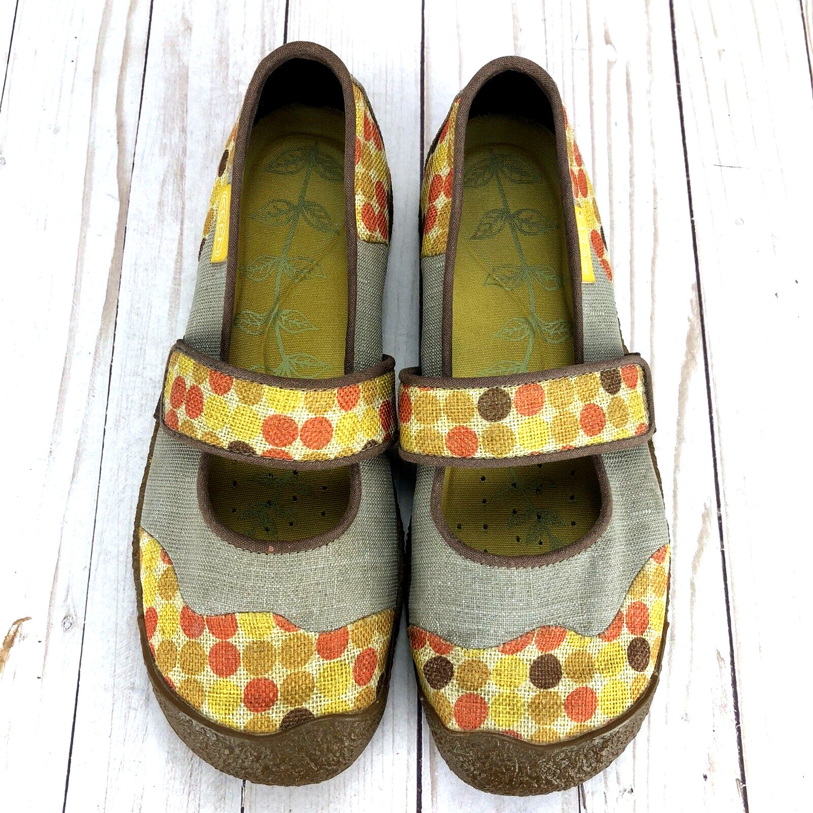 Keen Harvest Mary Jane Shoes Slip On Flats Polka Dot Yellow Orange