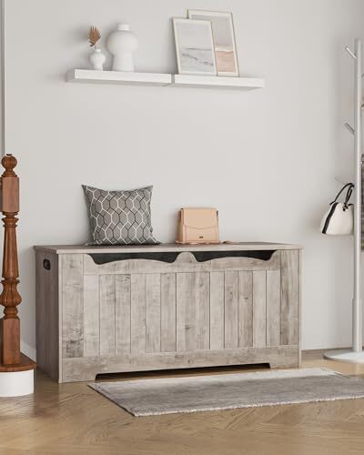 Storage Chest Box, Storage Trunk with 2 Safety Hinges Lift-Top 39.4" Greige - Picture 5 of 8