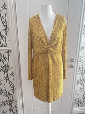 Women’s ASOS Design yellow floral plissé twist front mini dress Length 37” VGC