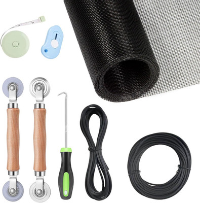 Window Screen Replacement Kit, 8-In-1 DIY Screen Door Repair Kit with Fiberglass
