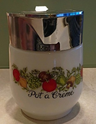 Pot a Creme 8 oz Milk Glass Creamer w/ Chrome Lid & Handle, Vegetable, France