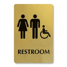 6x9 Inch Unisex Restroom Sign Handicap Accessible Wheelchair Gold Black Brass
