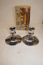 Set of Vintage MCM Irvinware Chrome Silver Candle Holders USA Original Box Tag
