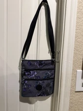 Kipling Crossbody Purse Bag Keiko Floral Metallic Nylon Monkey Keychain Travel