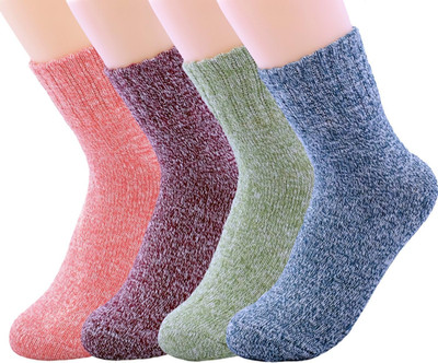 3-5 Pairs Womens Multicolor Fashion Warm Wool Cotton Thick Winter Crew Socks