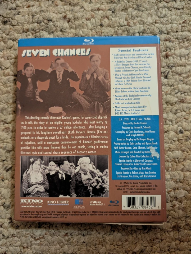 SEVEN CHANCES Ultimate Edition Blu-Ray Kino Buster Keaton OOP RARE Slipcover HTF - Image 2 of 2