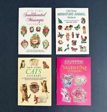 Vintage Old-time Sticker Book Lot Cats, Animals, flowers, Valentines