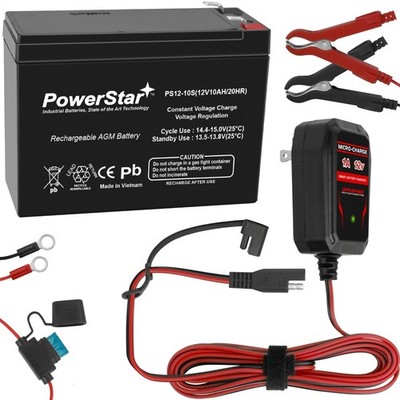 PowerStar 12V 10AH SLA Replacement Battery and Charger Combo