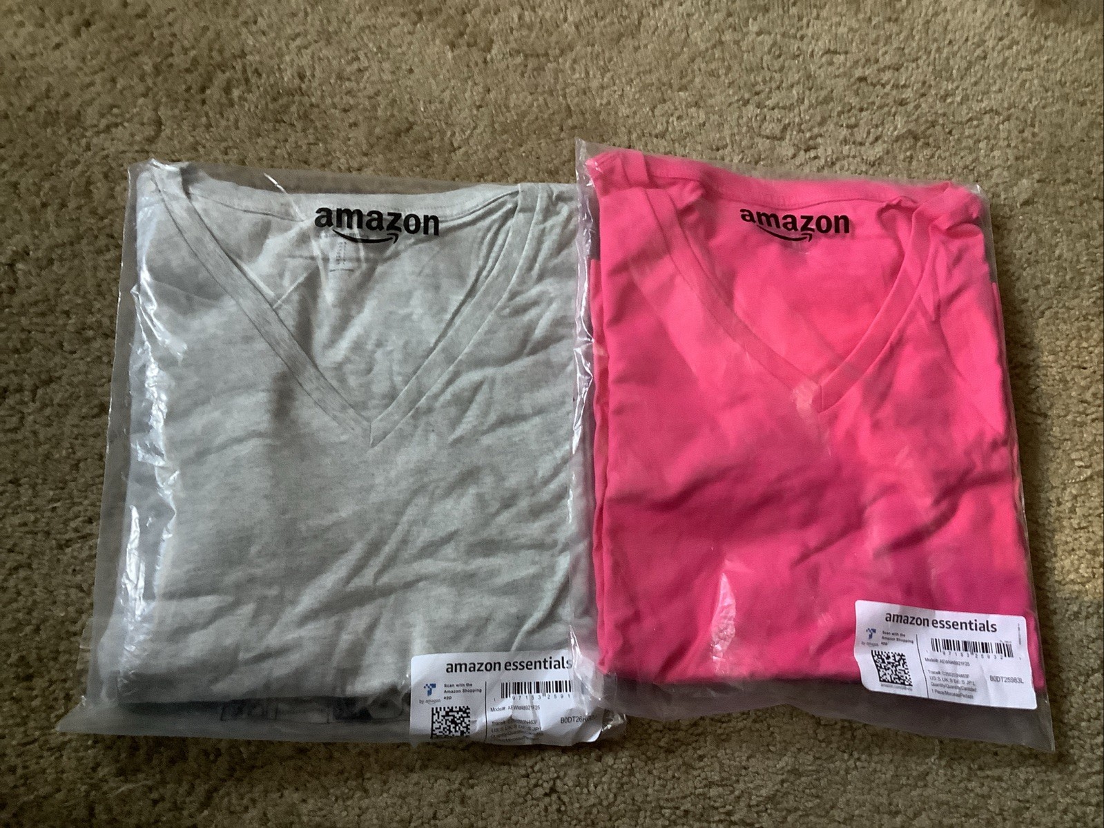 New (2)  Amazon Essentials Womens Reg Fit L/S Vneck T-shirts- Small- Pink & Grey thumbnail 5