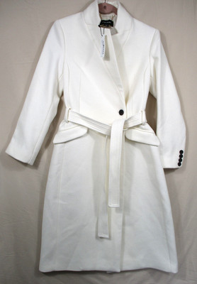 -NWT Karen Millen Wool Blend Investment Notch Neck Tailored Midi Coat Ivory Sz 4