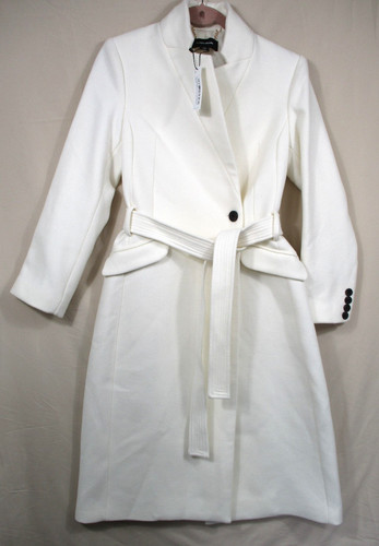 -NWT Karen Millen Wool Blend Investment Notch Neck Tailored Midi Coat Ivory Sz 4