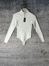 Babaton Bodysuit Womens Small White Ribbed Mock Neck Long Sleeve Aritzia