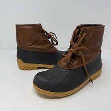 Sperry Port Boot Size 4M Brown Black Duck Boots Lace Up All Weather Boys Youth