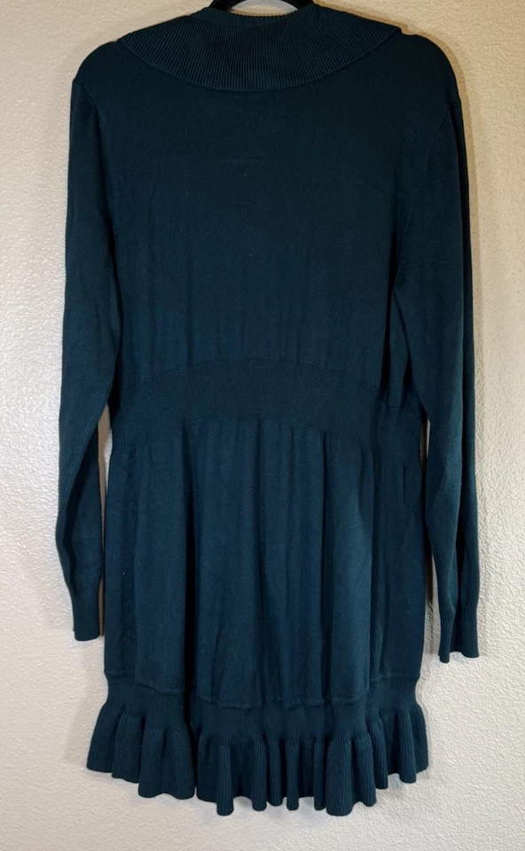 Cárdigan Suéter Style & Co Talla Grande Longline Volantes Verde azulado oscuro/verde Foto 4 de 4